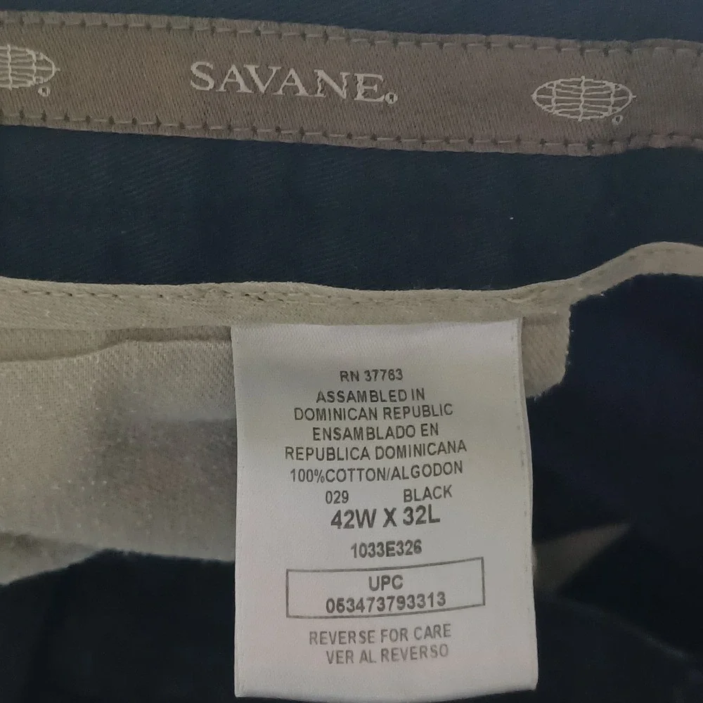 Savane Black Pleated Chinos‎ Mens 42x32 Cotton Blend Straight Leg Pants
